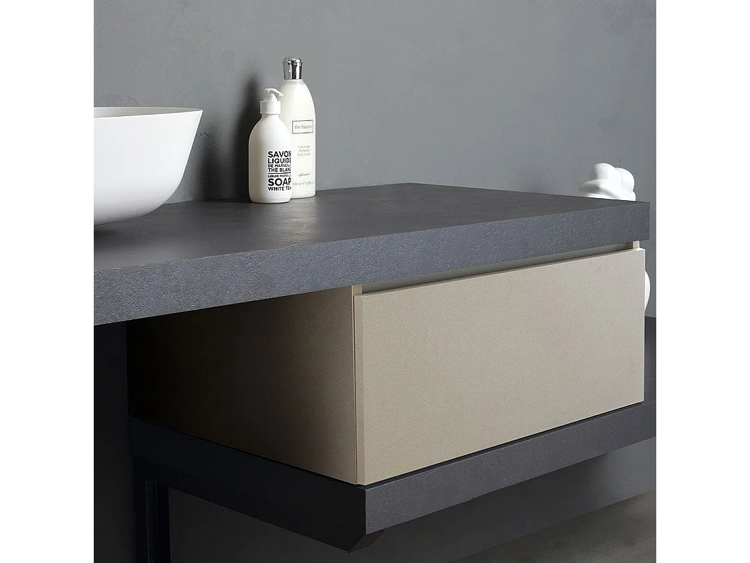 Mueble De Salle De Bain Suspendu 180Cm Tiroir Gris Perle Plan Anthracite | Valentina