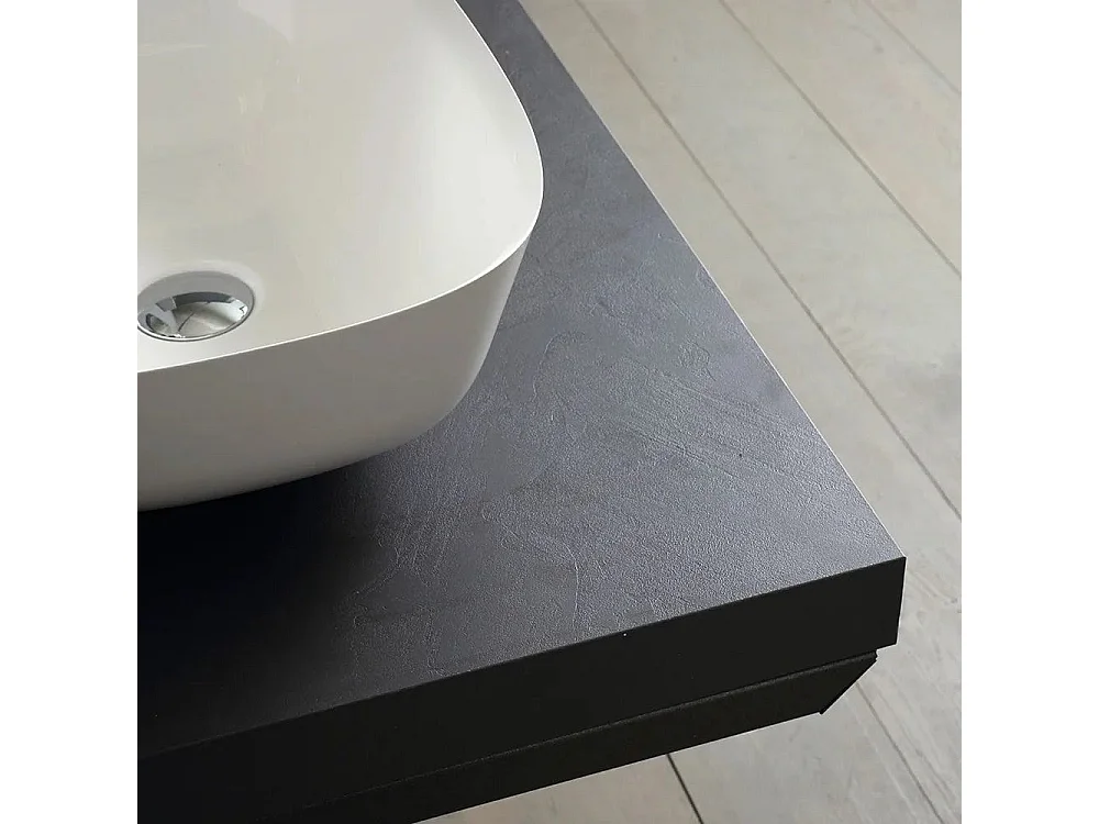 Mueble De Salle De Bain Suspendu 180Cm Tiroir Gris Perle Plan Anthracite | Valentina