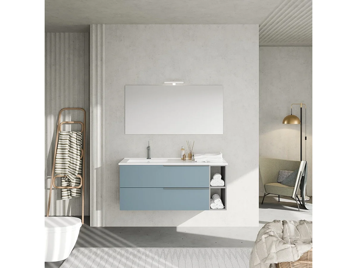 Meuble De Salle De Bains Mural De 120 Cm Avec 2 Tiroirs Bleu Ciel Et Un Compartiment Ouvert  | New York