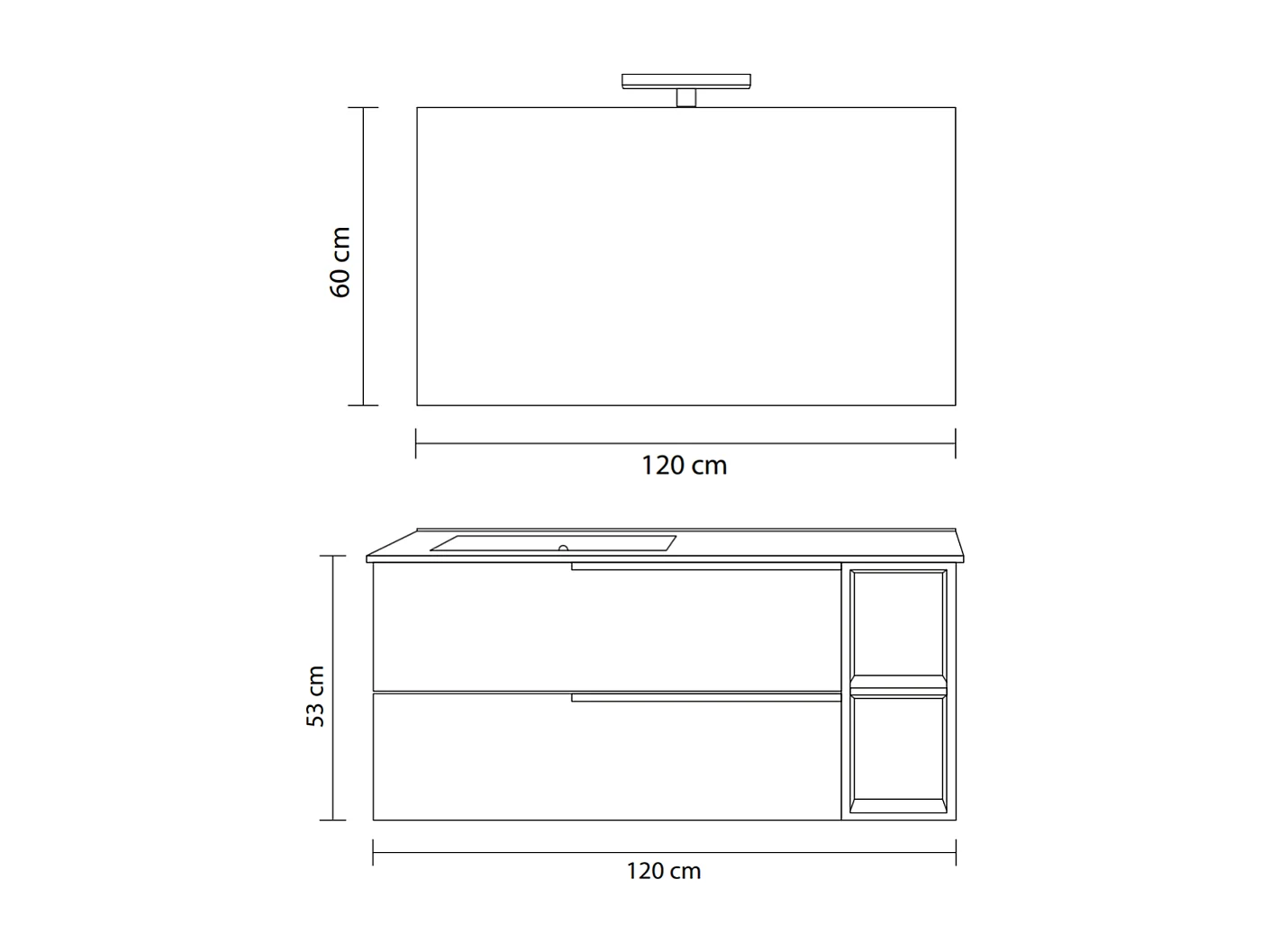 Meuble De Salle De Bains Mural De 120 Cm Avec 2 Tiroirs Bleu Ciel Et Un Compartiment Ouvert  | New York