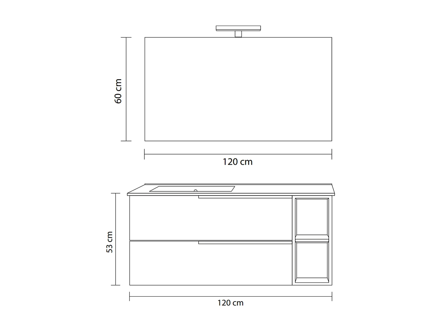 Meuble De Salle De Bains Mural De 120 Cm Avec 2 Tiroirs Bleu Ciel Et Un Compartiment Ouvert  | New York