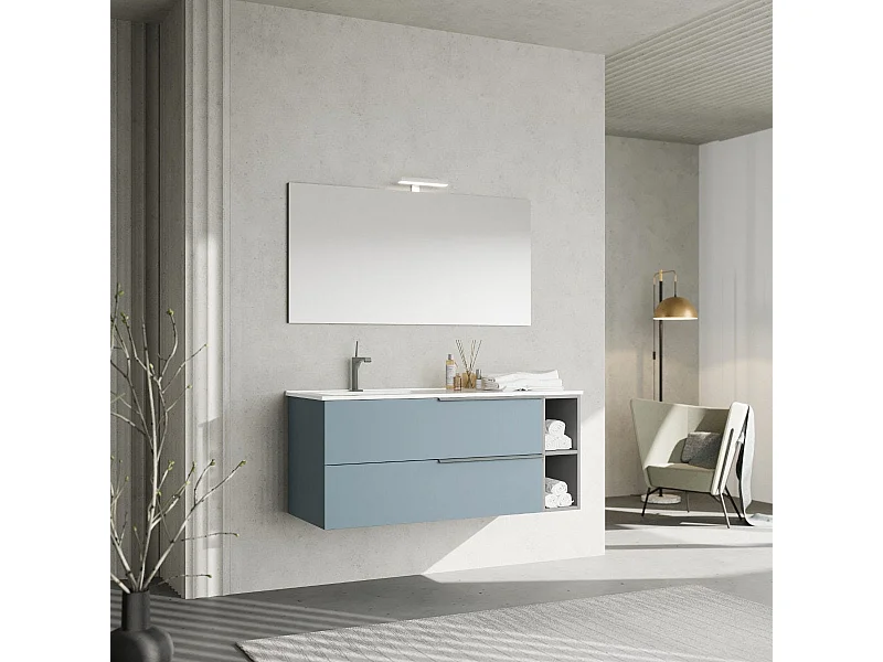 Meuble De Salle De Bains Mural De 120 Cm Avec 2 Tiroirs Bleu Ciel Et Un Compartiment Ouvert  | New York