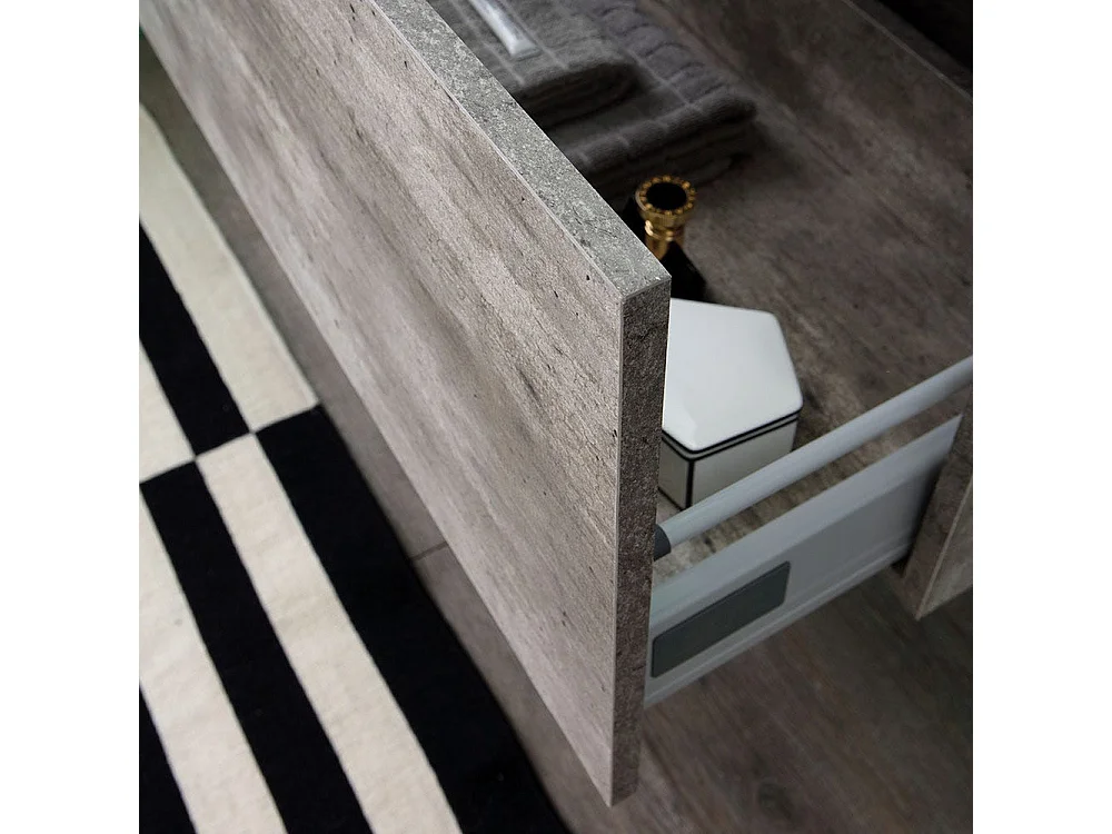 Meuble De Salle De Bain Avec Tiroir De Couleur Ciment Et Miroir Avec Led Intégré | Madrid