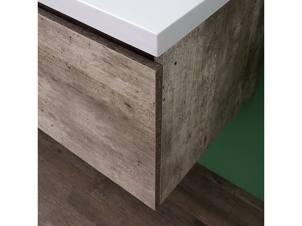 Meuble De Salle De Bain Avec Tiroir De Couleur Ciment Et Miroir Avec Led Intégré | Madrid