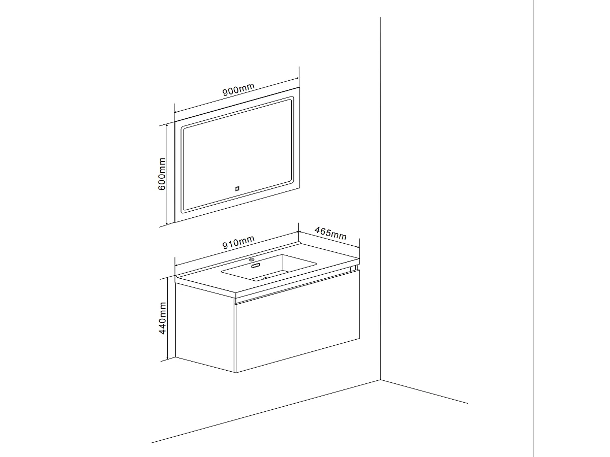 Meuble De Salle De Bain Avec Tiroir De Couleur Ciment Et Miroir Avec Led Intégré | Madrid