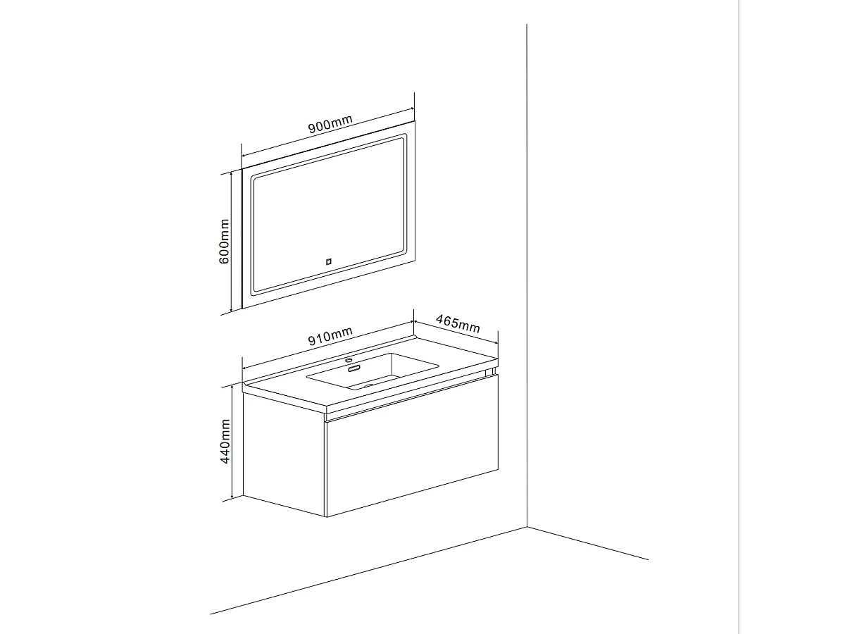 Meuble De Salle De Bain Avec Tiroir De Couleur Ciment Et Miroir Avec Led Intégré | Madrid