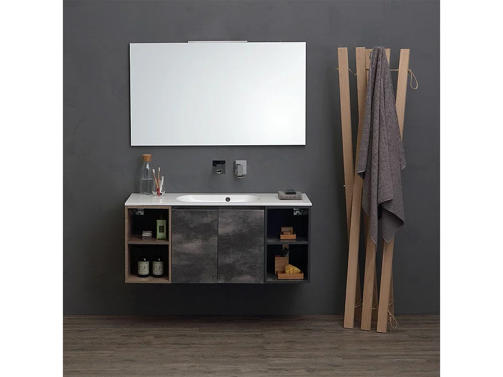 Meuble Suspendu Modulable 120 Cm Avec Porte Et Compartiment À Jour