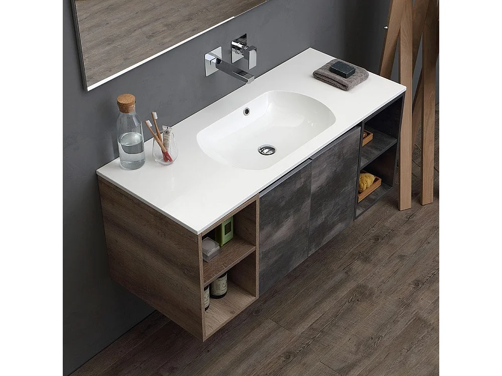 Meuble Suspendu Modulable 120 Cm Avec Porte Et Compartiment À Jour