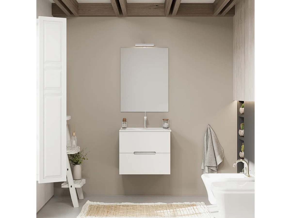 Meuble De Salle De Bain Tiroirs Blanc Mat, Côtés En Bois Chêne Gris | Magnolia