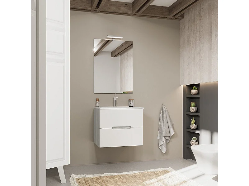Meuble De Salle De Bain Tiroirs Blanc Mat, Côtés En Bois Chêne Gris | Magnolia