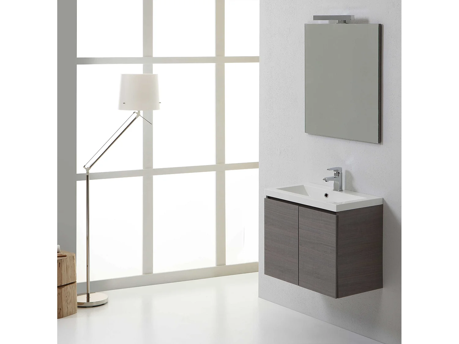 Meuble De Salle De Bains 60 Cm Suspendu Avec Deux Portes Gris | Manhattan