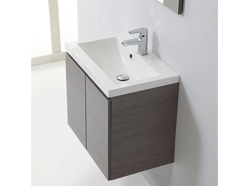 Meuble De Salle De Bains 60 Cm Suspendu Avec Deux Portes Gris | Manhattan