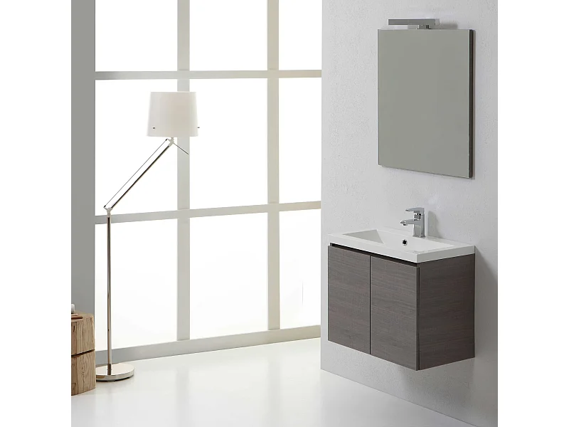 Meuble De Salle De Bains 60 Cm Suspendu Avec Deux Portes Gris | Manhattan