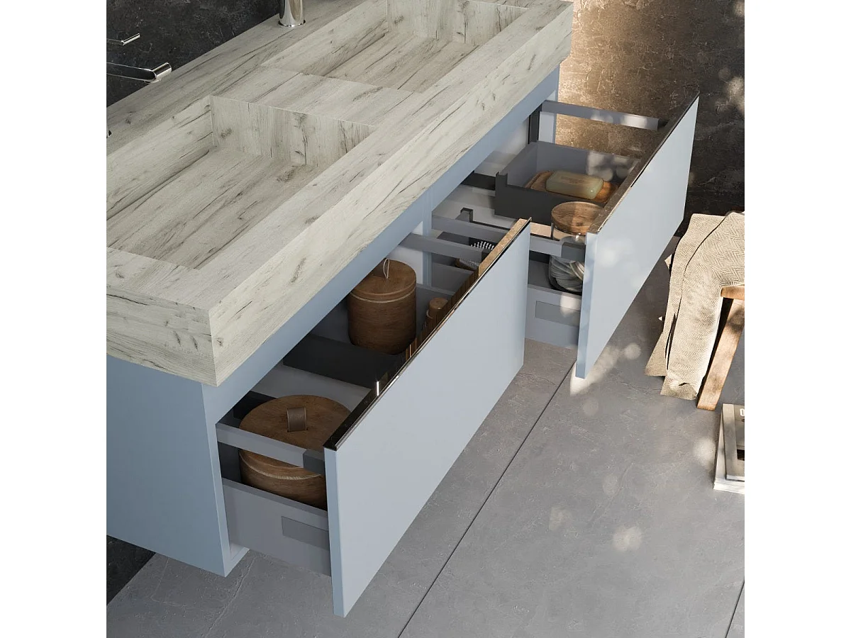 Armoire De Toilette Murale 120Cm Bleu Pastel Double Vasque Hpl | Diamante