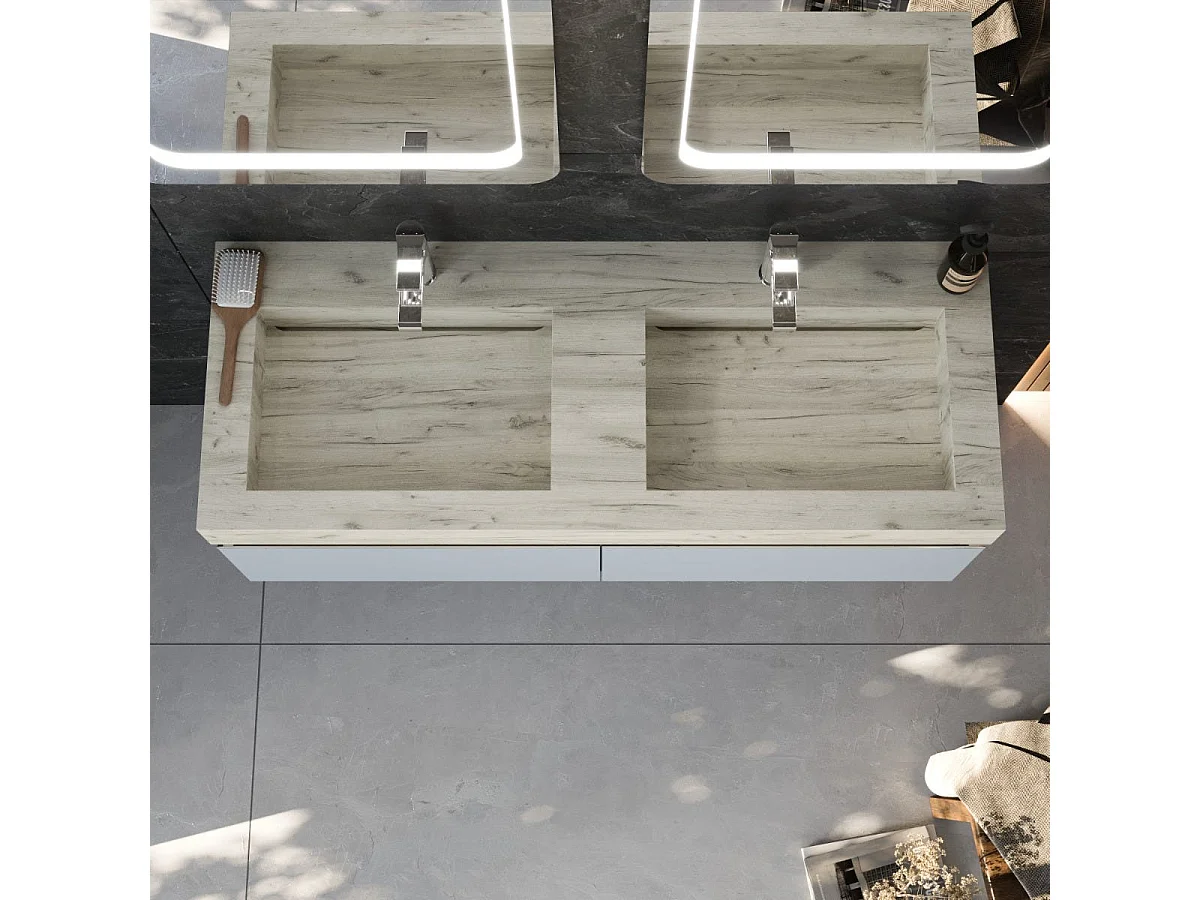 Armoire De Toilette Murale 120Cm Bleu Pastel Double Vasque Hpl | Diamante