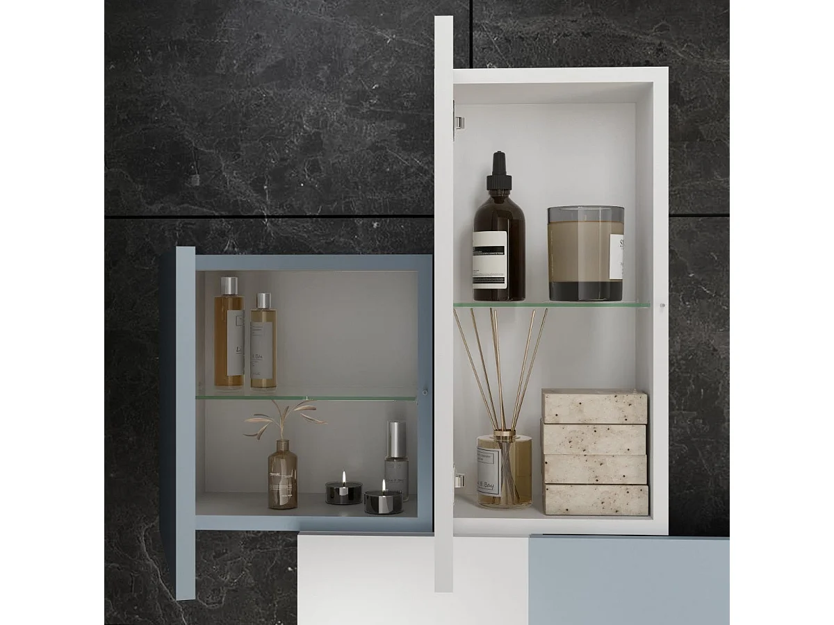 Armoire De Toilette Murale 120Cm Bleu Pastel Double Vasque Hpl | Diamante