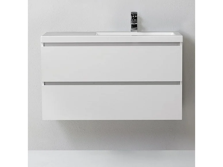 Meuble De Salle De Bains 90 Cm Avec Tiroirs Droite En Bois Blanchi | Manhattan