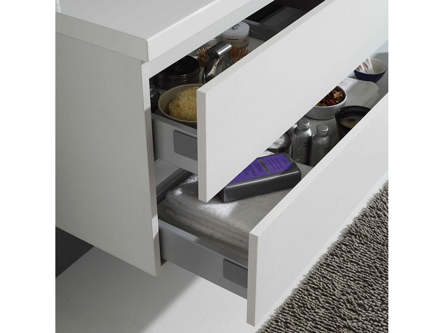 Meuble De Salle De Bains 90 Cm Avec Tiroirs Droite En Bois Blanchi | Manhattan