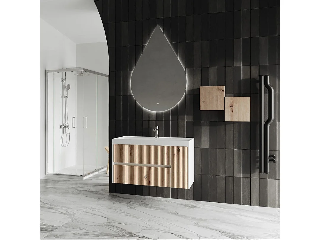 Mobilier De Salle De Bains Suspendu 100Cm Chêne Doré Cannetté | Cortina