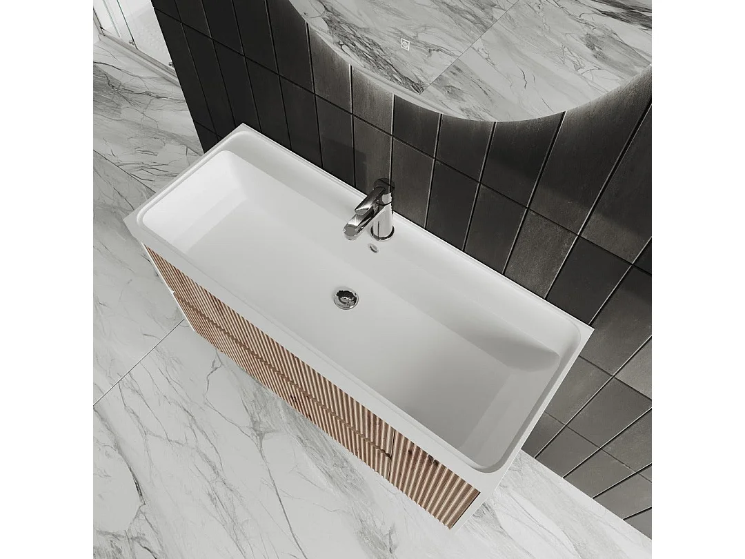 Mobilier De Salle De Bains Suspendu 100Cm Chêne Doré Cannetté | Cortina