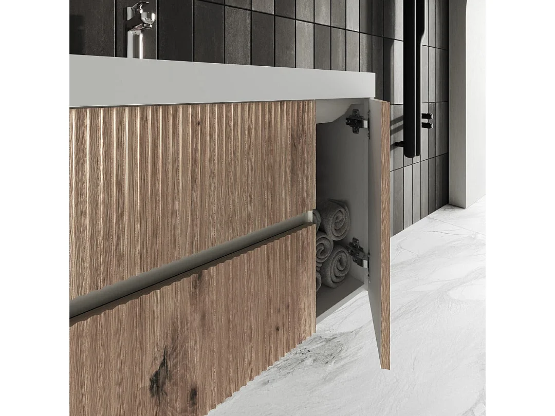 Mobilier De Salle De Bains Suspendu 100Cm Chêne Doré Cannetté | Cortina