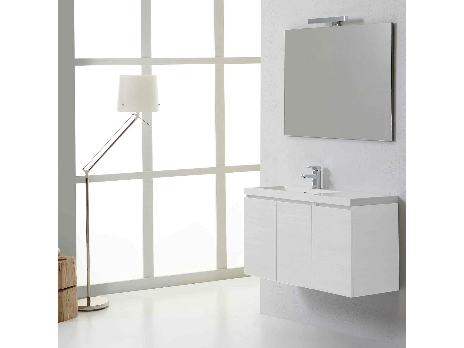 Meuble De Salle De Bains Gain D'espace Avec Portes 90 Cm Gauche