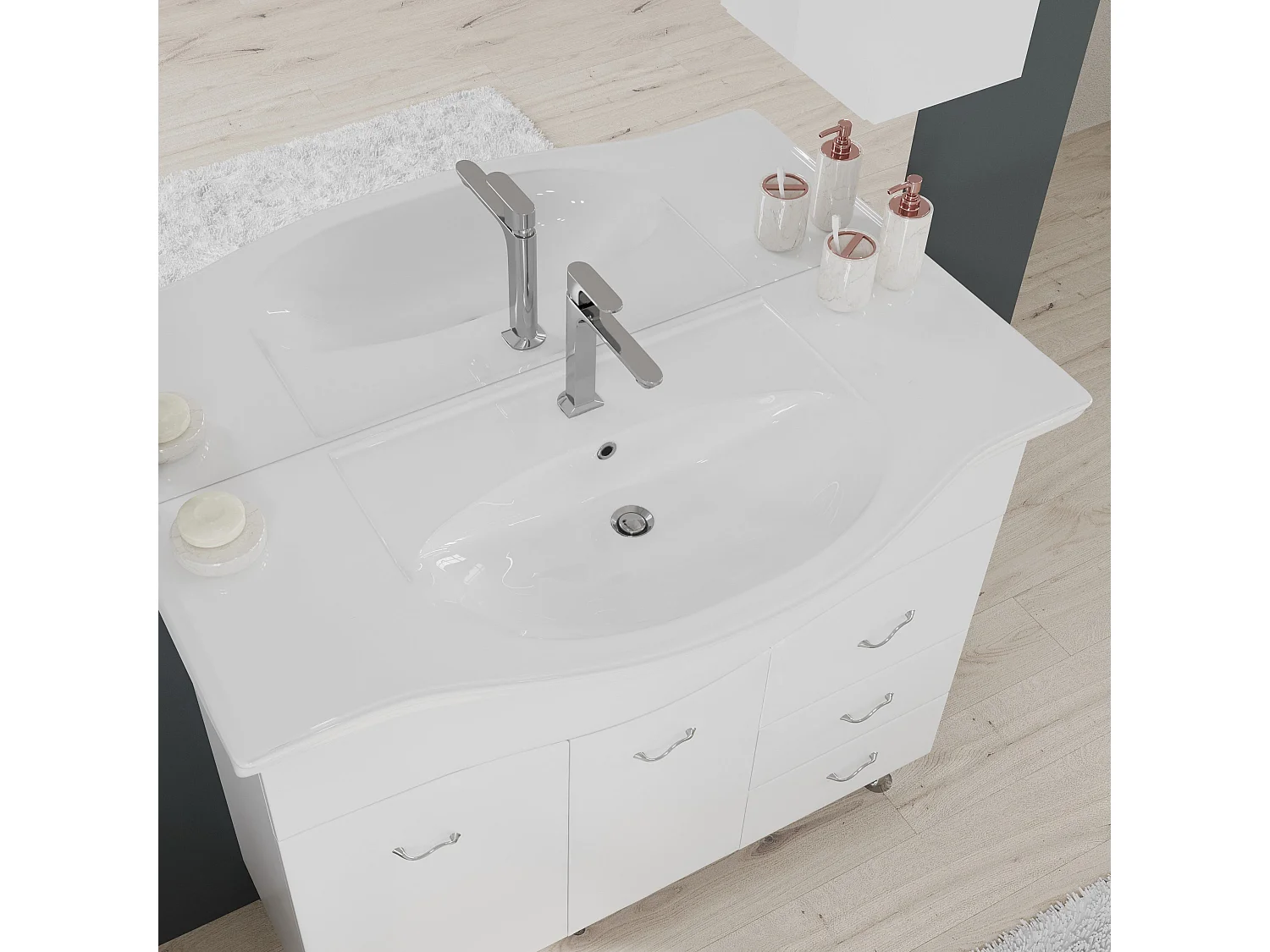 Meuble Salle De Bain 105 Cm Classique Avec Lavabo Et Miroir | Easy