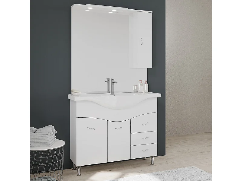 Meuble Salle De Bain 105 Cm Classique Avec Lavabo Et Miroir | Easy