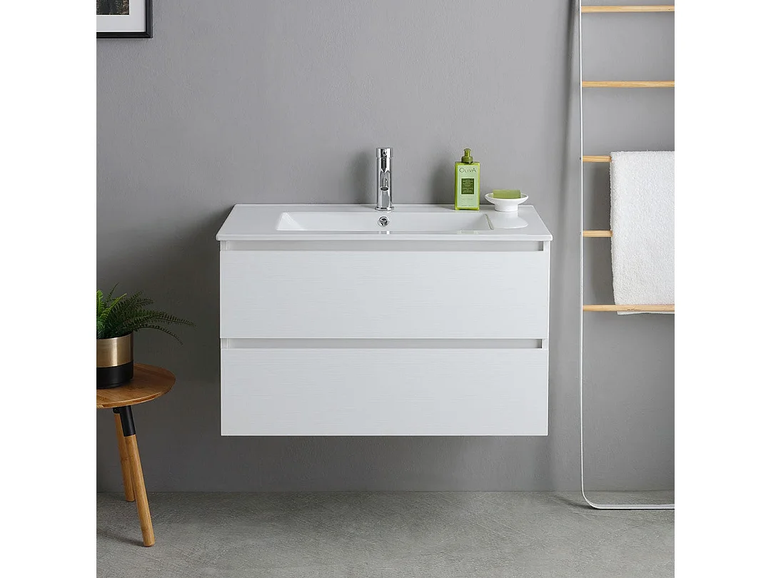 Meuble De Salle De Bains Avec Lavabo 80Cm Blanc | Bilbao