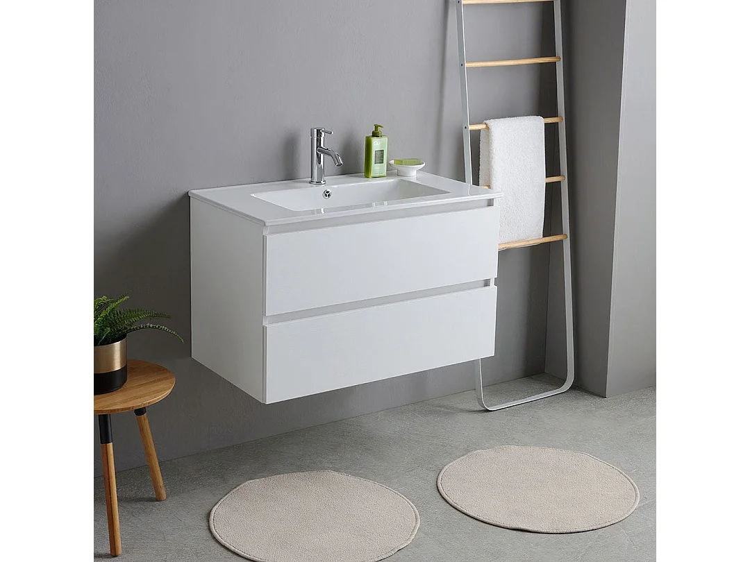 Meuble De Salle De Bains Avec Lavabo 80Cm Blanc | Bilbao