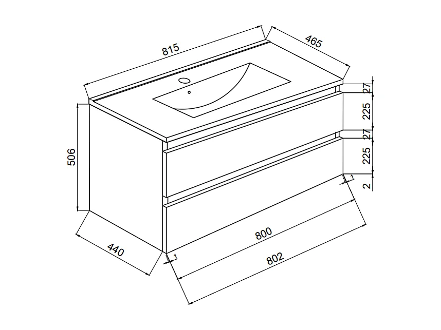 Meuble De Salle De Bains 80 Cm Avec Deux Tiroirs En Bois Blanc, Lavabo En Céramique | Berlin