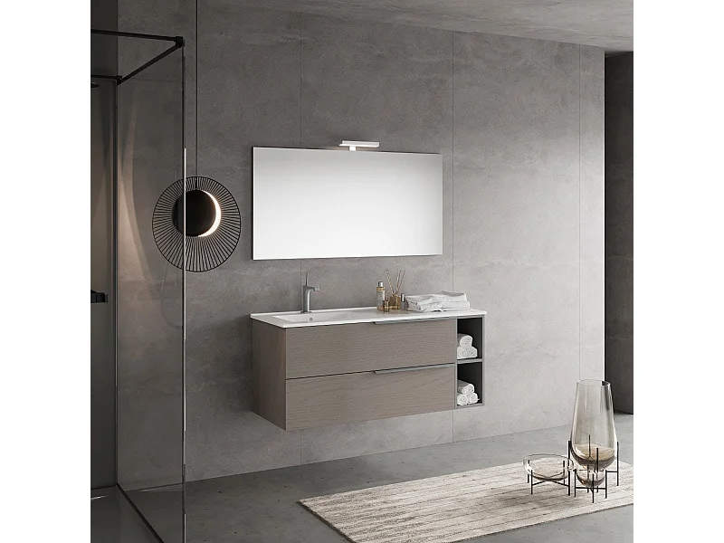 Meuble De Salle De Bains Mural De 120 Cm Avec 2 Tiroirs À Cendres Et Un Compartiment Ouvert  | New York