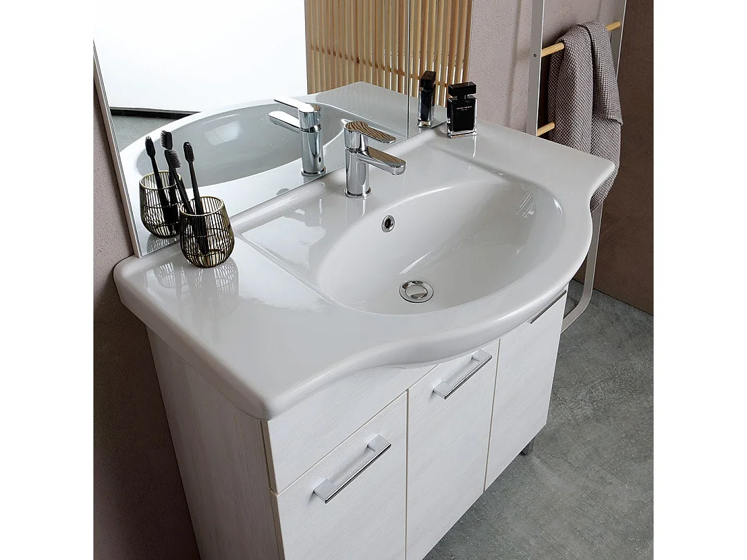 Meuble De Salle De Bains Au Sol 85 Cm Chêne Blanc Effet Bois | Rimini