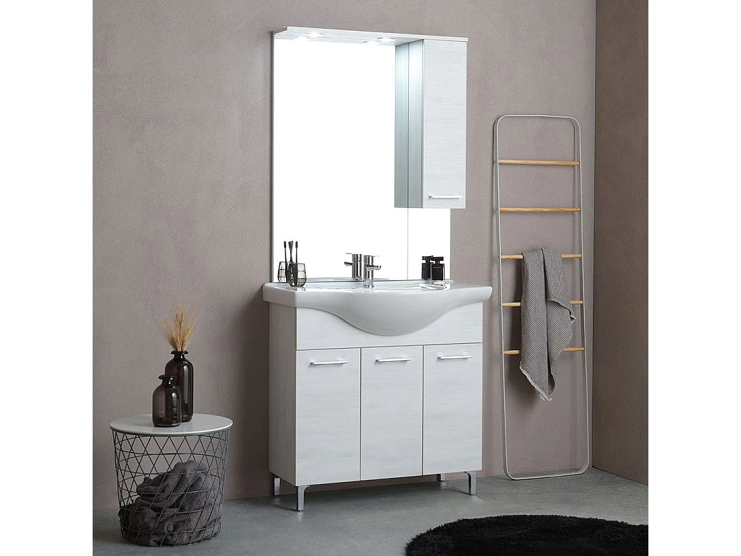 Meuble De Salle De Bains Au Sol 85 Cm Chêne Blanc Effet Bois | Rimini