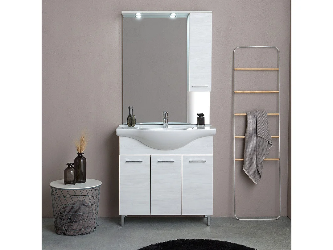 Meuble De Salle De Bains Au Sol 85 Cm Chêne Blanc Effet Bois | Rimini