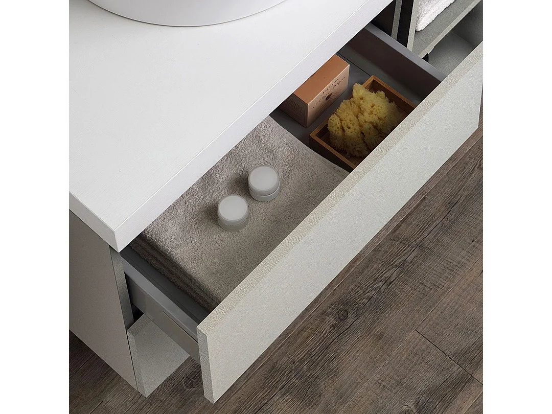 Meuble De Salle De Bain Suspendu 90Cm 2 Tiroirs, Espace Ouvert Gris Perle | Valentina