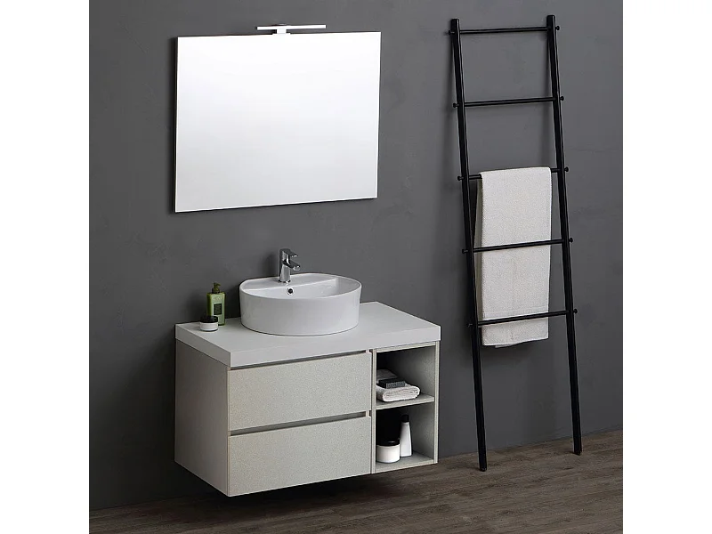 Meuble De Salle De Bain Suspendu 90Cm 2 Tiroirs, Espace Ouvert Gris Perle | Valentina