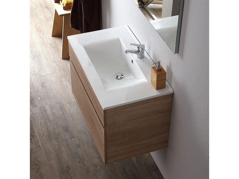 Meuble De Salle De Bain Suspendu 80 Cm En Chêne Well | Sole