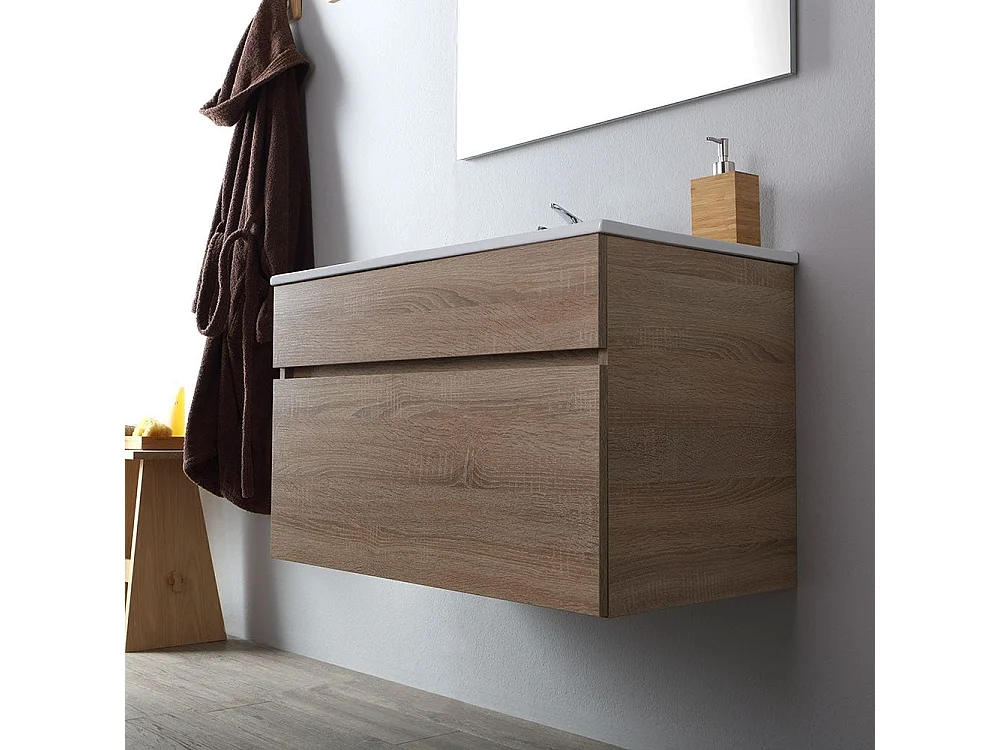 Meuble De Salle De Bain Suspendu 80 Cm En Chêne Well | Sole