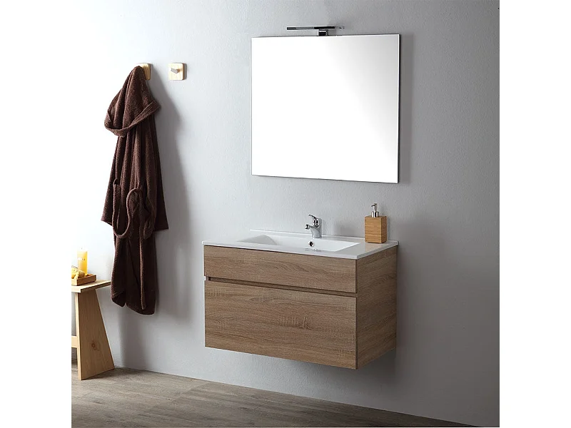 Meuble De Salle De Bain Suspendu 80 Cm En Chêne Well | Sole