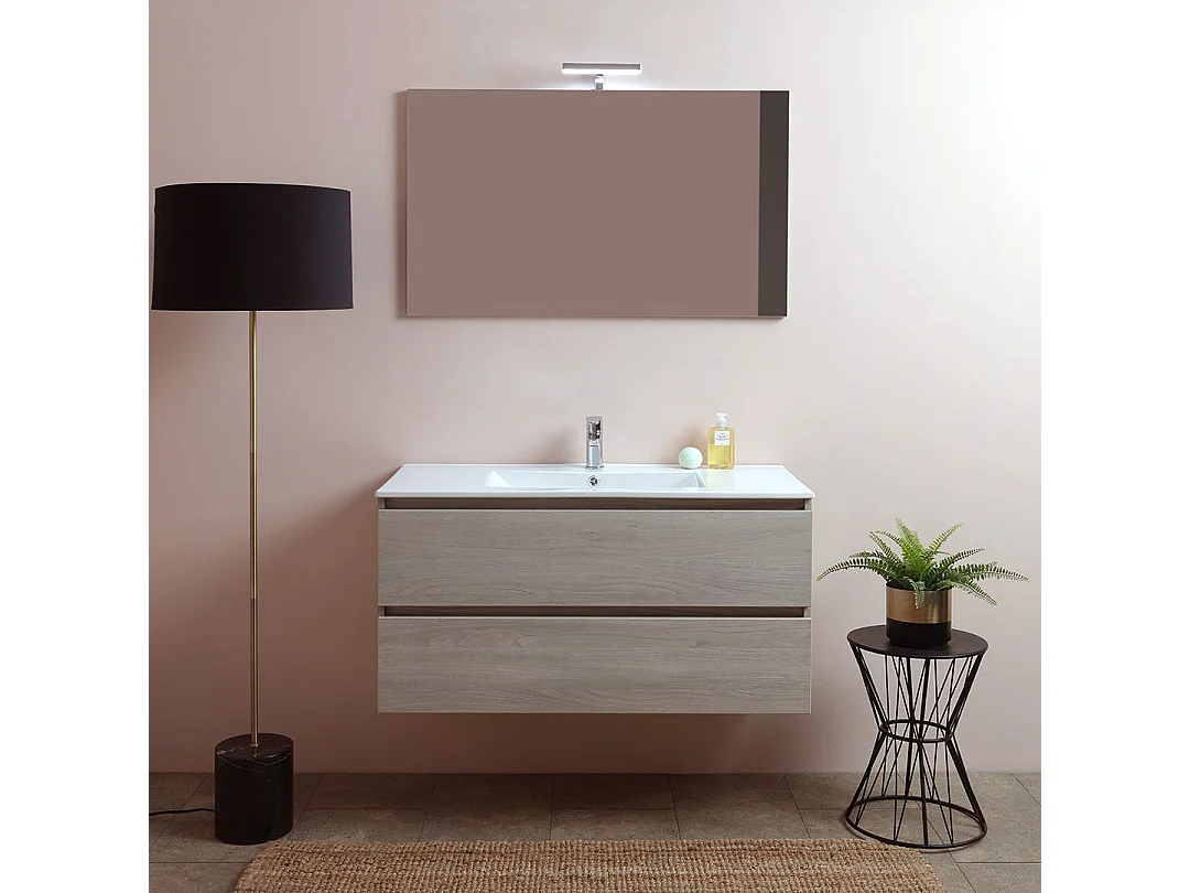 Composition De Salle De Bains 100Cm Avec Tiroirs En Orme Effet Bois | Berlin