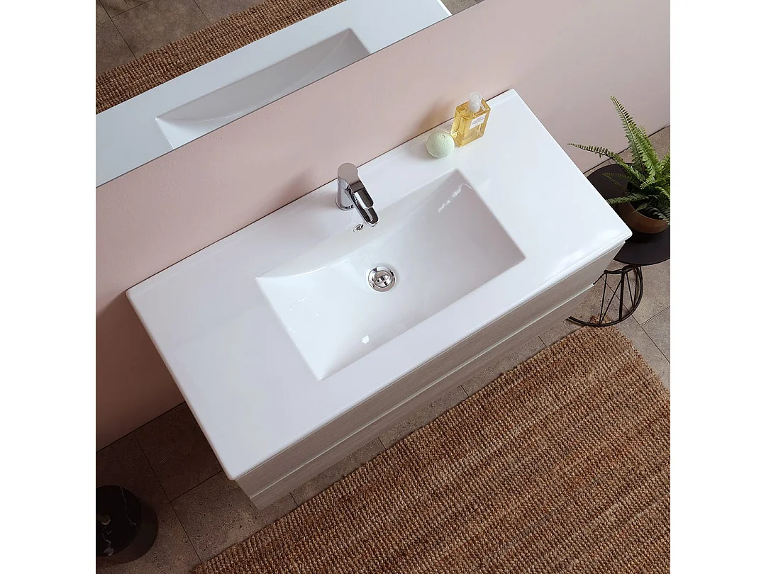 Composition De Salle De Bains 100Cm Avec Tiroirs En Orme Effet Bois | Berlin