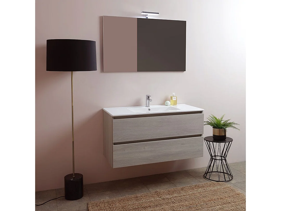 Composition De Salle De Bains 100Cm Avec Tiroirs En Orme Effet Bois | Berlin