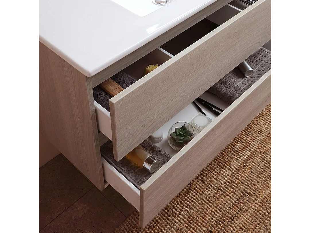 Composition De Salle De Bains 100Cm Avec Tiroirs En Orme Effet Bois | Berlin