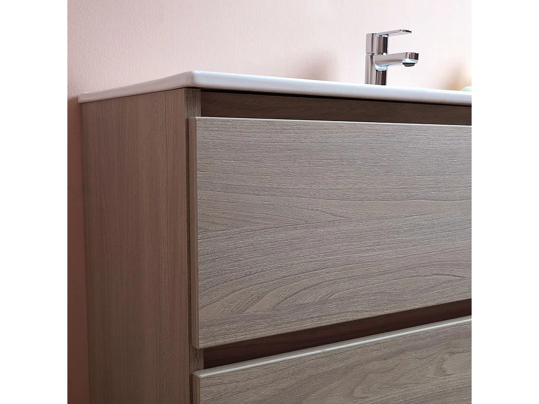 Composition De Salle De Bains 100Cm Avec Tiroirs En Orme Effet Bois | Berlin