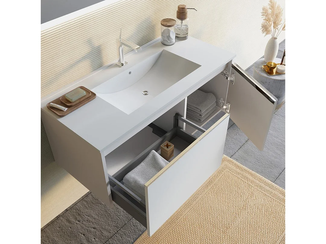 Armoire De Toilette Murale 100Cm Blanc Mat Miroir Led 100X70 | Monaco