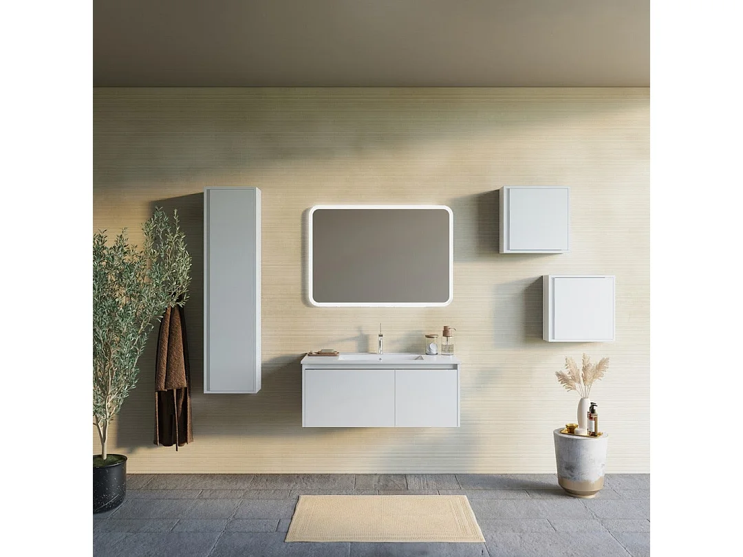 Armoire De Toilette Murale 100Cm Blanc Mat Miroir Led 100X70 | Monaco