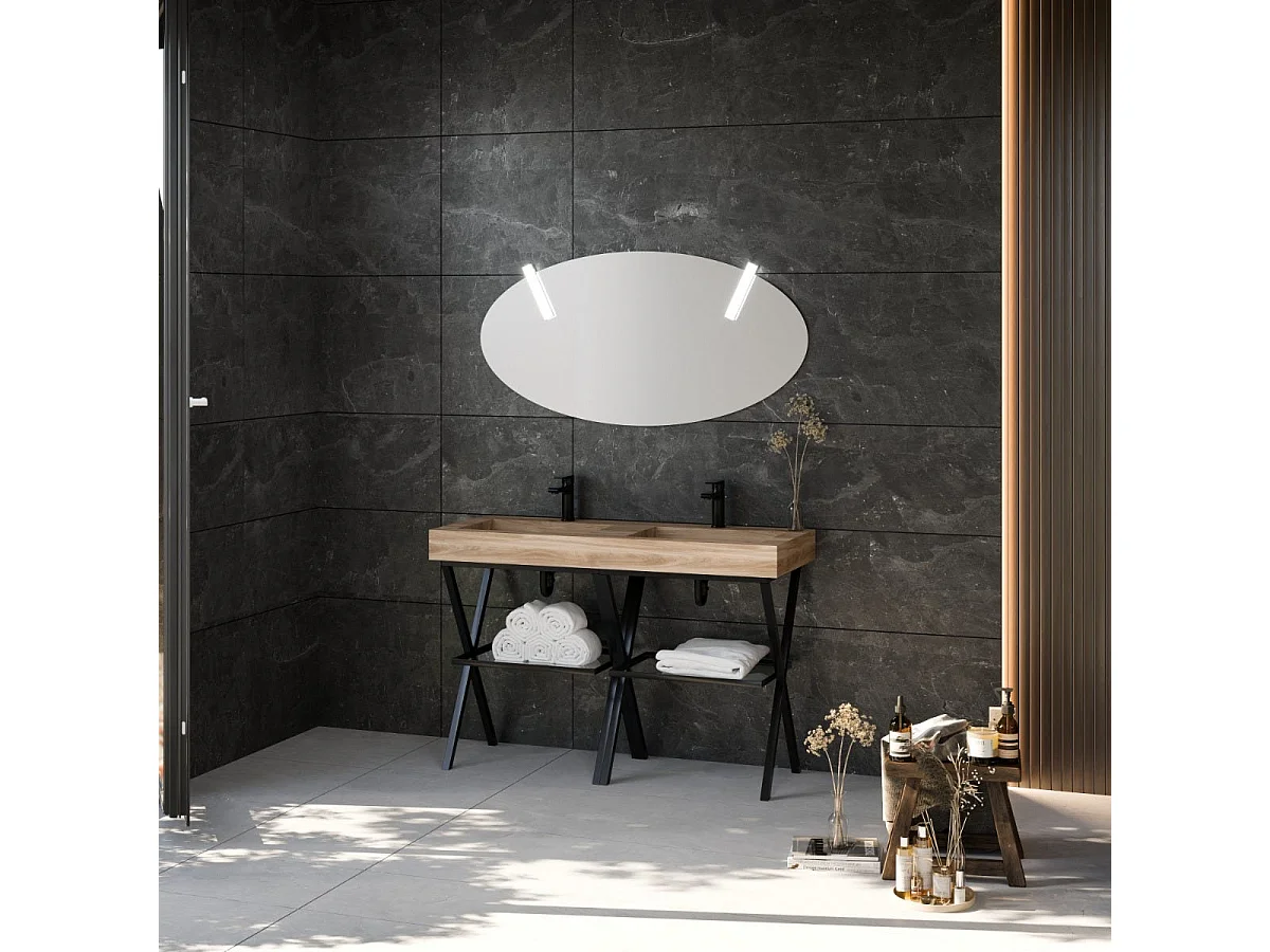 Meuble De Salle De Bains À Poser 120Cm 2 Supports Métalliques Et Lavabo Hpl  | Diamante