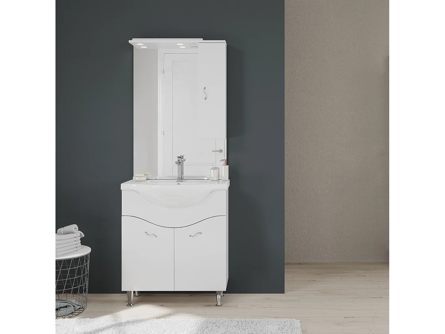 Armoire De Toilette 75 Cm 2 Portes Et Meuble Haut En Blanc Brillant | Easy