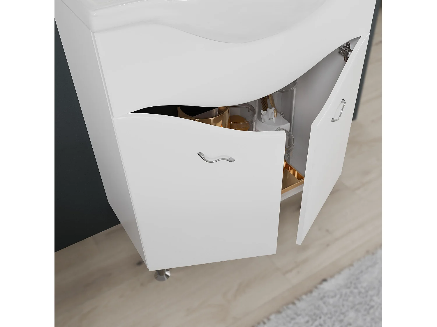 Armoire De Toilette 75 Cm 2 Portes Et Meuble Haut En Blanc Brillant | Easy